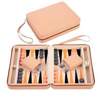 Backgammon Voyage 9 Pouces Beige - Pochette Simili Cuir, Fermeture Eclair