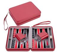 Engelhart - Jeu de backgammon de voyage 250500 - 9 pouces, pochette rouge zippée, accessoires