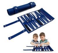 Backgammon Voyage Luxe, Portable Roulable Backgammon avec Plateau Pliable | Jeu de Société de Voyage Inclut Pions & Dés pour Famille et Vacances(35,5x25,2cm, Bleu)