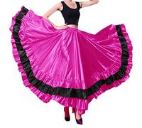 BACKGARDEN Jupe Longue en Satin Noir et Rouge pour Femme pour Danse du Ventre du Flamenco Espagnol, Mexique, Ballet, Spectacle Folklorique, Thème Rose Rouge, Taille Unique