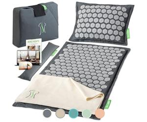 BACKLAXX® Tapis d'Acupression avec Coussin, Tapis Champ de Fleurs pour Dos | Kit tapis acupression: coussin, serviette, coussin lombaire, sac, tapis fleur de massage à picots en demi-lin