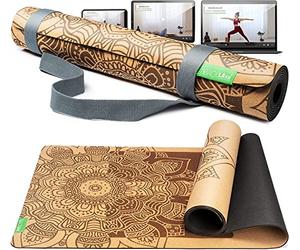 BACKLAxx ® Tapis de yoga liège avec caoutchouc naturel - Tapis yoga non toxique durable et antidérapant avec zones antidérapantes - Sangle de tapis et vidéos d'application inclu - Yoga mat