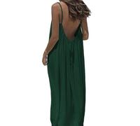 Backless Cami Dress for Women - Summer Sexy Sleeveless Solid Color Lounge Dress (Dark Green,TG)