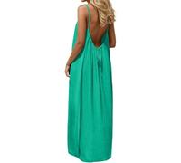 Backless Cami Dresses for Women, Cami Lounge Dress Solid Color Sleeveless, House Dress Long Sundress with Back Tie (Green,M)