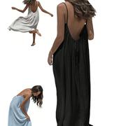 Backless Cami Dresses for Women - Sexy Sleeveless Solid Color Dress | Lounge House Dress for Vacation, Night Out (Black,Grand)