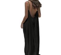 Backless House Dress for Women - Women's Solid Color Backless Cami Dress for Comfortable Summer House Beach (Black,Grand)