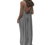 Backless House Dress for Women - Women's Solid Color Backless Cami Dress for Comfortable Summer House Beach (Gray,Grand)