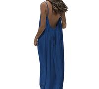 Backless House Dress for Women - Women's Solid Color Backless Cami Dress for Comfortable Summer House Beach (Royal Blue,Grand)
