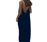 Backless House Dress for Women - Women's Solid Color Backless Cami Dress for Comfortable Summer House Beach (Navy Blue,Grand)