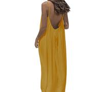 Backless House Dress for Women - Women's Solid Color Backless Cami Dress for Comfortable Summer House Beach (Khaki,M)