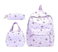 Backpack Set | Bow Design Aesthetic Bookbag with Lunch Tote Pencil Case