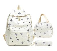 Backpack Set | Bow Design Aesthetic Bookbag with Lunch Tote Pencil Case