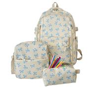 Backpack Set for Girls - 3 Pieces Aesthetic Cute Bookbag with Pencil Case | Lightweight Bow Backpack for Kindergarten Preschool Elementary Back-To-School Travel Camping Students Teens