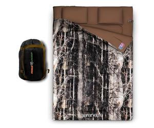 Backpacking Sleeping Bag Camping Gear - Double Sleeping Bag for Adults/Teens w/ 2 Pillows, Bag - Outdoor Lightweight Weather Proof Sleeping Bags - Camping, Hiking - SereneLife SLSBRT (Real Trees)