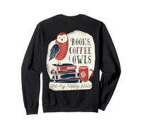 Backprint Bücher, Kaffee und Hiule lustige Glück Sweatshirt
