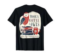 Backprint Bücher, Kaffee und Hiule lustige Glück T-Shirt