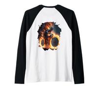 Backprint Coureur de vélo de Montagne avec des pneus en feu Manche Raglan