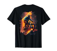 Backprint Coureur de vélo de Montagne avec des pneus en feu T-Shirt