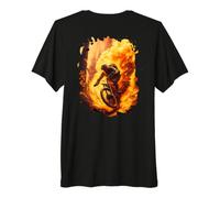 Backprint Coureur de vélo de Montagne avec des pneus en feu T-Shirt Haut de Gamme