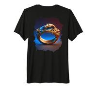 Backprint Dragon d'or Mystique dans l'anneau de Espace Bleu T-Shirt Haut de Gamme