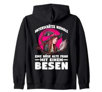 Backprint Ne sous-Estimez jamais Une Vieille Femme maléfique avec Un Balai Sweat à Capuche