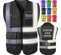 Backquik Gilet de sécurité personnalisé pour homme Gilets réfléchissants haute visibilité avec poches et fermeture éclair Gilet de sécurité personnalisé Personnaliser le texte du logo S