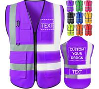 Backquik Gilet de sécurité personnalisé pour homme Gilets réfléchissants haute visibilité avec poches et fermeture éclair Gilet de sécurité personnalisé Personnaliser le texte du logo L