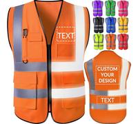 Backquik Gilet de sécurité personnalisé pour homme Gilets réfléchissants haute visibilité avec poches et fermeture éclair Gilet de sécurité personnalisé Personnaliser le texte du logo 2XL