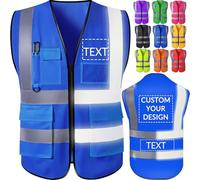Backquik Gilet de sécurité personnalisé pour homme Gilets réfléchissants haute visibilité avec poches et fermeture éclair Gilet de sécurité personnalisé Personnaliser le texte du logo 2XL
