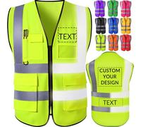 Backquik Gilet de sécurité personnalisé pour homme Gilets réfléchissants haute visibilité avec poches et fermeture éclair Gilet de sécurité personnalisé Personnaliser le texte du logo 3XL