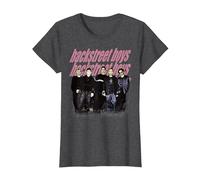 Backstreet Boys - Group Photo Repeat Logo Dark Heather Grey T-Shirt, Femme, Chiné Foncé, S
