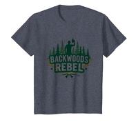Backwoods Rebel : l'esprit d'aventure de Rugged Outdoorsman T-Shirt, Enfant, Bleu Chiné, 10 Ans
