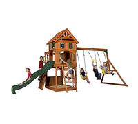 Backyard Discovery Atlantic Aire de Jeux en Bois | Aire de Jeux Extérieur avec balançoire/Toboggan/bac de Sable/Mur d’Escalade | Balancoire Exterieur avec Toboggan, Portique Balancoire Exterieur