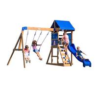Backyard Discovery Aurora Aire de jeux en bois | Maisonnette Extérieur avec balançoire / toboggan / bac de sable / échelle