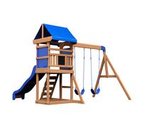 Backyard Discovery Aurora, Aire de Jeux en Bois | Portique Balançoire avec Mur d'Escalade, Toboggan et Balançoire, Bac à Sable | Cabane Exterieur pour Enfant, Jeux Exterieur, +3 ans