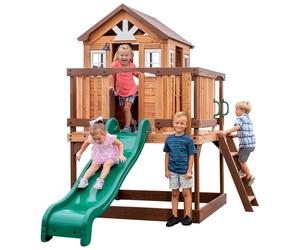 Backyard Discovery Beacon Heights, Aire de Jeux en Bois | Cabane Exterieur pour Enfant, Toboggan et Bac à Sable | Maisonnette de jeux Jardin avec Cuisine Dinette, Jeux Exterieur, +3 ans