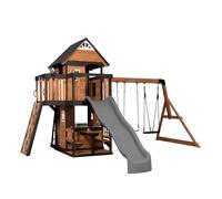 Backyard Discovery Canyon Creek Aire de jeux / Structure complète | Balançoires / Toboggan / Mur d'escalade / Table de pique-nique | Maisonnette sur pilotis, en bois, pour le jardin