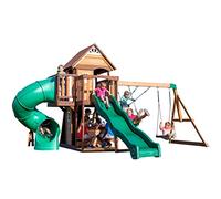Backyard Discovery Maisonnette en bois Cedar Cove – Balançoires, 2 toboggans, mur d'escalade et banc