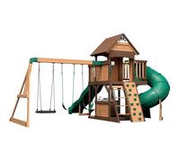 Backyard Discovery - Cedar - Maisonnette en bois avec Balancoires, Toboggan Double Mur d'Escalade et Banc