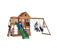 Backyard Discovery Hill Crest, Aire de Jeux en Bois | Portique Balançoire avec Mur d'Escalade, Toboggan et Balançoire, Bac à Sable | Trapèze, Jeux Exterieur, +3 ans