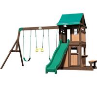 Backyard Discovery Lakewood Tour de jeux en bois | Maison de jeux XXL pour enfants avec toboggan, balançoire, trapèze & table de pique-nique | Maison sur pilotis pour le jardin