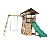 Backyard Discovery Lightning Ridge Aire De Jeux En Bois Aire De Jeux Extérieur Avec Double Balançoire/Toboggan/Mur D'escalade, Balancoire Exterieur Avec Toboggan, Portique Balancoire Exterieur