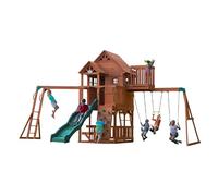Backyard Discovery - Aire de jeux en bois Skyfort II avec balançoire, toboggan et bac à sable