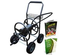 Backyard Expressions Dévidoir de tuyau en métal avec roulettes - Support de tuyau robuste - Capacité de tuyau de 76 m - Finition martelé