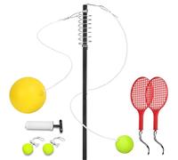 Backyard Tether Ball Set - Balls Rackets Included Interactive Sport, Backyard Tetherball Game | Portable High Tension Adjustable Height Pole Stand, Heavy Duty Weatherproof Exterior Athletic Equipment