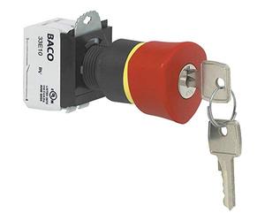 BACO L22GR01B Interrupteur d'arrêt d'urgence anneau avant en plastique noir avec indicateur d'état 600 V 10 A IP69K 1 pièce