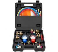 BACOENG Kit Manomètre Collecteur, Compatible R1234YF R32 R134A R410A, Kit Professionnel Climatisation Voiture et Maison avec 3 Tuyaux 1,5m et Adaptateurs