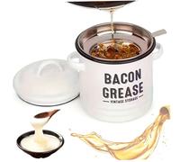 Bacon Grease Container, Enamel Bacon Grease Saver with Strainer, Spatula & Lid Oil Keeper Can for Kitchen Tools, 4.7x6.7 inch, Décor intérieur pour la maison