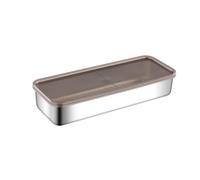 Bacon Keeper Container - Stainless Steel Saver Tray, Grease Drain Design With Raised Striped Bottom Supporting Fresh Meat Preservation, Compact Refrigerator Storage Solution Maintaining Clean