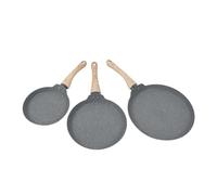 Bacon Pan, 3pcs Pan à Frire Ensemble Gris Gris 3 Tailles Pierre de Maïfan Multifonctionnelle avec Anti-bâton avec Manche en Bois Panke Pan Mini Sketet Not Stick Fring Pans pour le Petit Déjeuner